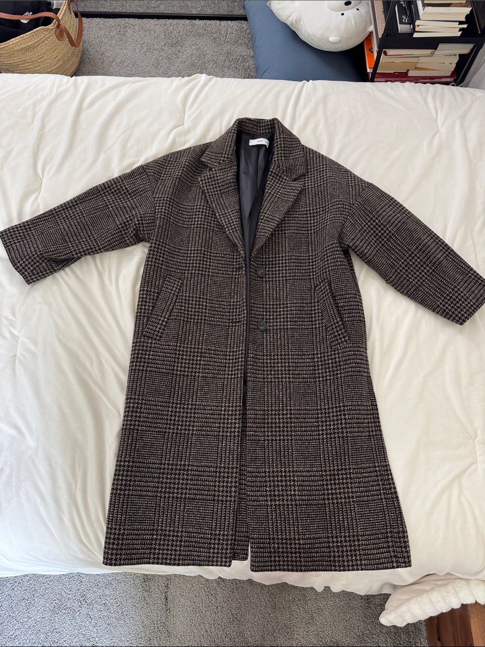 Mango wool blend oversized long trench coat, black/brown, xs